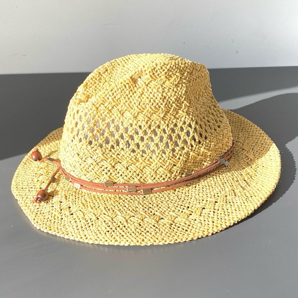 Pistil Regan Sun Hat Brown Band Silver Logo Tag Vacation Boho Beach Packable